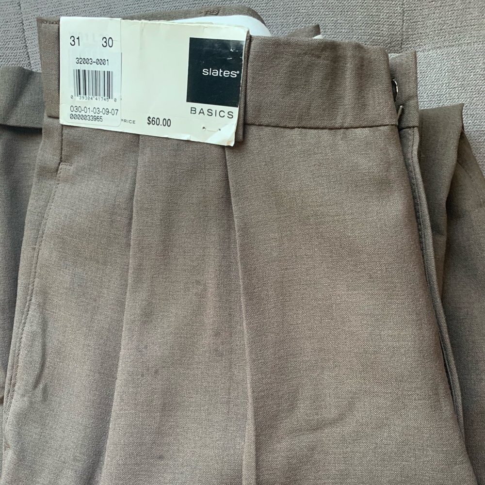 New Slate Mens Pleated Pant, Taupe 31/30